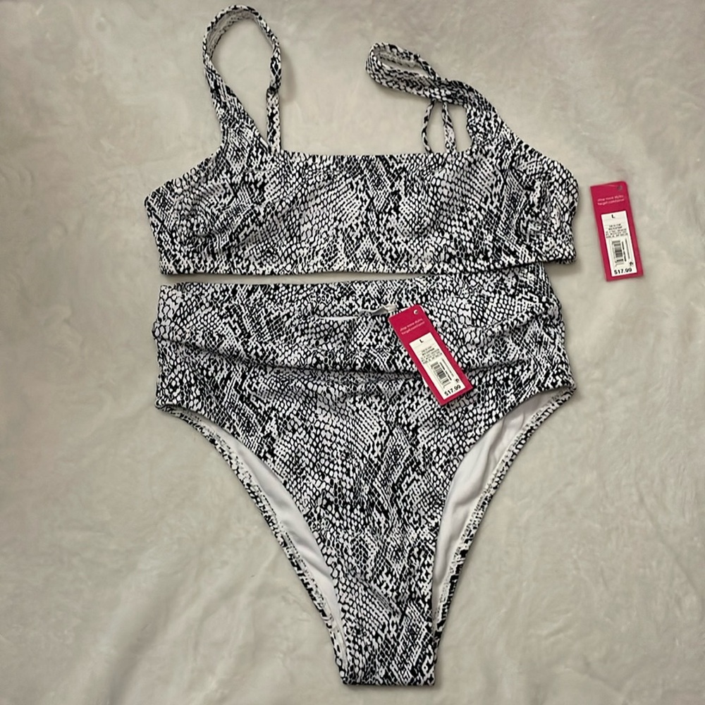 Two piece snake print swimsuit bikini high waisted